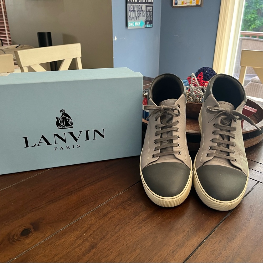 LANVIN MEN'S HIGH-TOP SNEAKERS LACE-UP BOOTS TRAINERS Leather grey size 11
